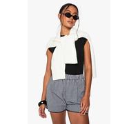 boohoo Women's Broderie Trim Gingham Flippy Shorts in Black | Size: 6