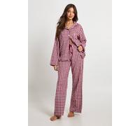 boohoo Women's Brushed Check Long Sleeve Shirt & Trousers Pyjama Set in Burgundy | Size: 14