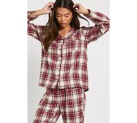 boohoo Women's Brushed Check Long Sleeve Shirt & Trousers Pyjama Set in Burgundy | Size: 16