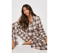 boohoo Women's Brushed Check Long Sleeve Shirt & Trousers Pyjama Set in Chocolate | Size: 14