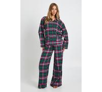 boohoo Women's Brushed Check Long Sleeve Shirt & Trousers Pyjama Set in Dark Green | Size: 16