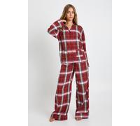 boohoo Women's Brushed Check Long Sleeve Shirt & Trousers Pyjama Set in Pink | Size: 16