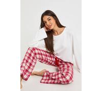 boohoo Women's Brushed Check Long Sleeve Top & Trousers Pyjama Set in Red | Size: 8