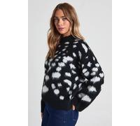 boohoo Women's Brushed Knit Deer Print Oversized Jumper in Black | Size: Small