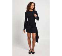 boohoo Women's Brushed Rib Wrap Mini Dress in Black | Size: 16