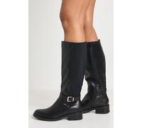 boohoo Women's Buckle Detail Chunky Knee High Boots in Black | Size: 5