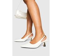 boohoo Women's Buckle Detail Flared Heel Court Shoes in White | Size: 3