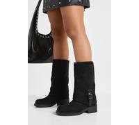 boohoo Women's Buckle Detail Fold Over Calf High Boots in Black | Size: 4