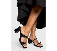 boohoo Women's Buckle Double Strap Heeled Mules in Black | Size: 3