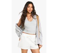 boohoo Women's Built In Padded Soft Ribbed Plunge Halterneck Top in Grey Marl | Size: 16