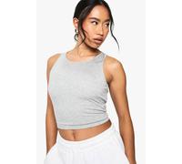 boohoo Women's Built In Padded Soft Ribbed Racer Neck Tank Top in Grey Marl | Size: 16