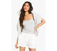 boohoo Women's Built In Padded Soft Ribbed Strappy Cami Top in Grey Marl | Size: 12