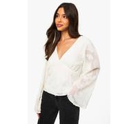 boohoo Women's Burnout Floral Angel Sleeve Blouse in Cream | Size: 12