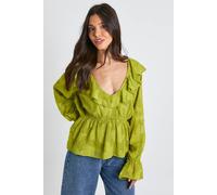 boohoo Women's Burnout Floral Angel Sleeve Blouse in Olive | Size: 12