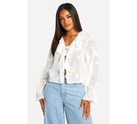 boohoo Women's Burnout Ruffle Tie Blouse in White | Size: 6