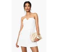 boohoo Women's Button Front Bandeau Tailored Mini Dress in Ivory | Size: 16