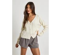boohoo Women's Cable Knit Chunky Cardigan in Cream | Size: Medium
