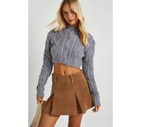 boohoo Women's Cable Knit Cropped Cardigan in Grey Marl | Size: Medium