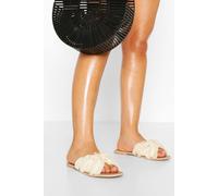 boohoo Women's Canvas Tassel Detail Sliders in Natural | Size: 5