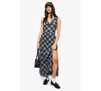 boohoo Women's Check Chiffon Cowl Neck Midaxi Dress in Navy | Size: 14
