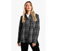 boohoo Women's Check Cinched Shoulder Pad Shirt in Charcoal | Size: 10