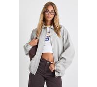 boohoo Women's Check Oversized Bomber Jacket in White | Size: 12