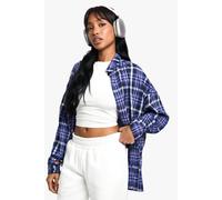 boohoo Women's Check Oversized Shirt in Blue | Size: 10