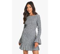 boohoo Women's Check Shirred Long Sleeve Mini Dress in Black | Size: 16