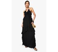 boohoo Women's Cheesecloth Ruffle Smock Maxi Dress in Black | Size: 16