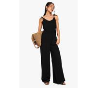 boohoo Women's Cheesecloth Shoulder Jumpsuit in Black | Size: 8