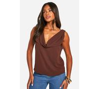 boohoo Women's Chiffon Cowl Cami in Chocolate | Size: 6
