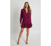 boohoo Women's Chiffon Draped Mini Shirt Dress in Wine | Size: 8