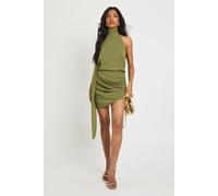 boohoo Women's Chiffon Halterneck Mini Dress in Olive | Size: 16