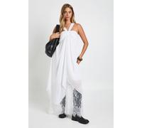 boohoo Women's Chiffon Lace Mix Halterneck Maxi Dress in Ivory | Size: 14