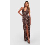 boohoo Women's Chiffon Leopard Cowl Maxi Dress in Chocolate | Size: 18