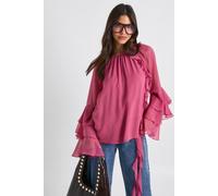 boohoo Women's Chiffon Ruffle Volume Sleeve Blouse in Pink | Size: 8