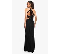 boohoo Women's Chiffon Scarf Detail Lace Up Back Maxi Dress in Black | Size: 12