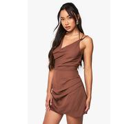 boohoo Women's Chiffon Strap Detail Cowl Mini Dress in Chocolate | Size: 16