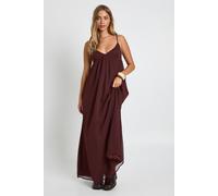 boohoo Women's Chiffon Strappy Volume Maxi Dress in Chocolate | Size: 14