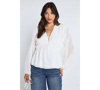 boohoo Women's Chiffon Tie Front Volume Blouse in Ivory | Size: 8