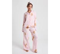 boohoo Women's Christmas Gingerbread Print Textured Long Sleeve Shirt & Trouser Pyjama 3 Piece Set in Baby Pink | Size: 12