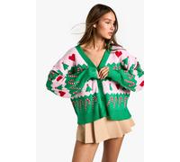boohoo Women's Christmas Heart Fairisle Knitted Cardigan in Green | Size: XS