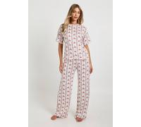 boohoo Women's Christmas Santa Print Oversized T-Shirt & Trousers Pyjama Set in White | Size: 6