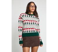 boohoo Women's Christmas Tree Fairisle Christmas Jumper in Cream | Size: Large