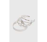 boohoo Women's Chunky Bangle Bracelet 3 Pack in Silver