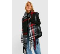 boohoo Women's Chunky Black & Red Checked Tassel Scarf