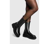 boohoo Women's Chunky Cleated Calf High Chelsea Boots in Black | Size: 4