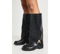 boohoo Women's Chunky Hardware Detail Fold Over Knee High Boots in Burgundy | Size: 6