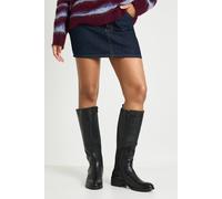 boohoo Women's Chunky Knee High Elastic Panel Detail Flat Boots in Black | Size: 4