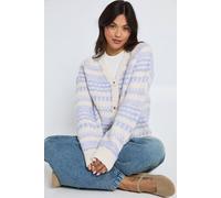 boohoo Women's Chunky Knit Fairisle Stripe Oversized Boyfriend Cardigan in Lilac | Size: Large